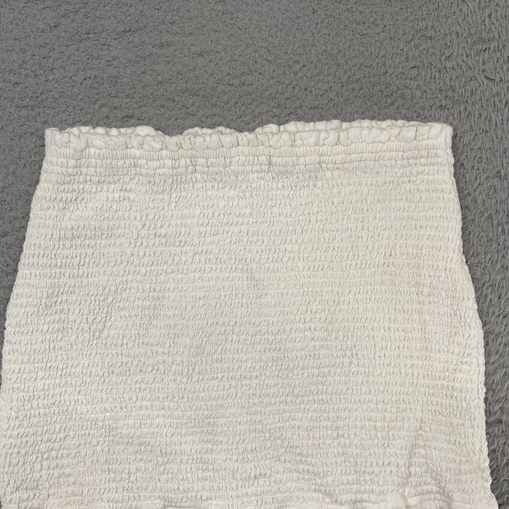 Abercrombie & Fitch Smocked Mini Skirt Womens M White Ruffle Hem Stretch Summer - Picture 9 of 14